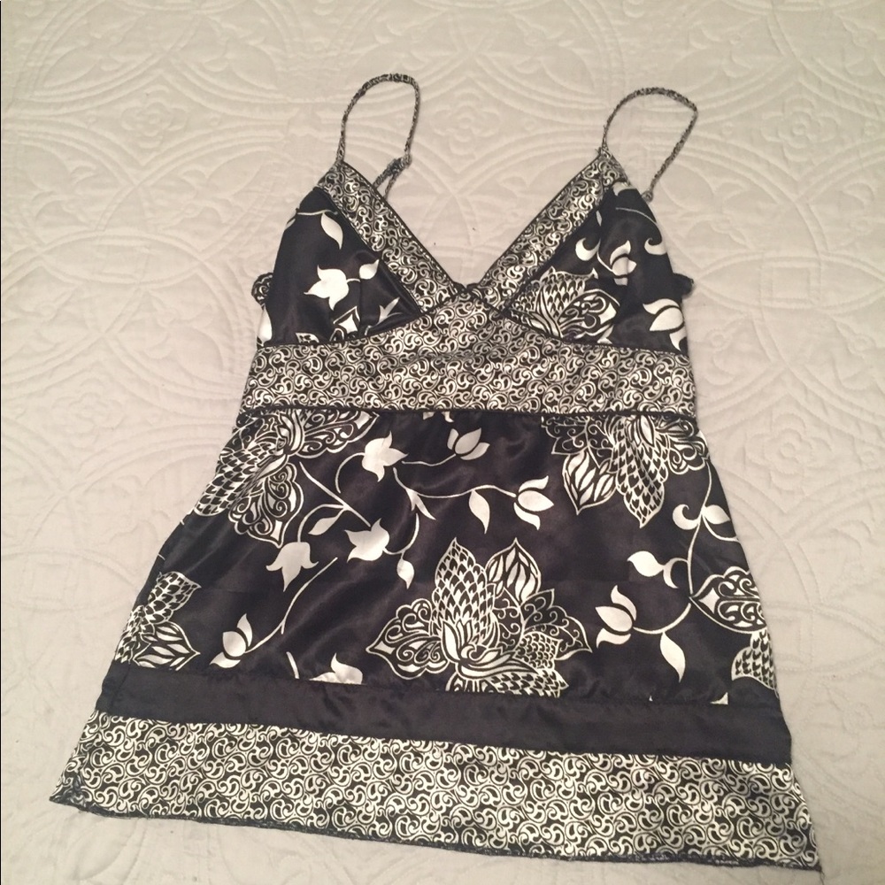 Rory Beca Black and White Floral Silk Top Small